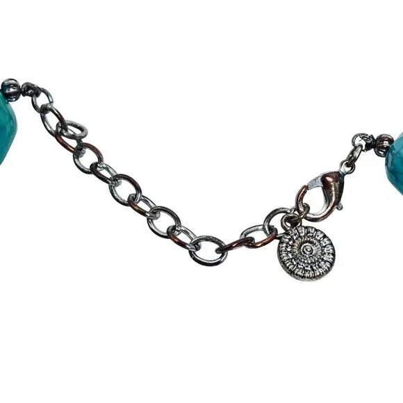 Robert J Graziano Chunky Faux Turquois And Silver Tone Necklace (5804) - Picture 5 of 7